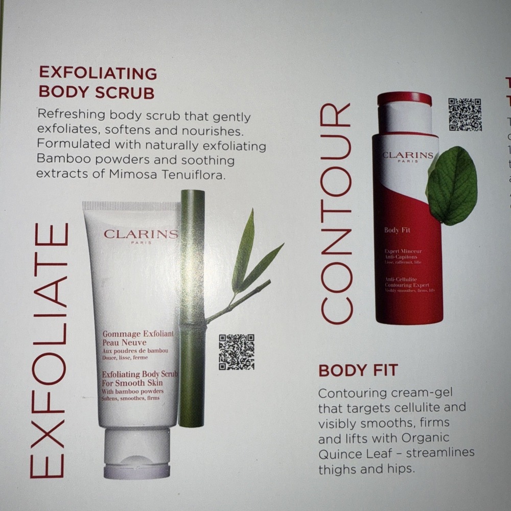 CLARINS BODY BASICS Kit Body Fit, Scrub, Tonic Treatment Oil, Body Lotion NIB - Picture 3 of 4